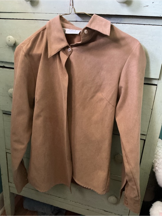 laura petites Jackets & Blazers - Blush Tan Suede-Look Button Front Jacket